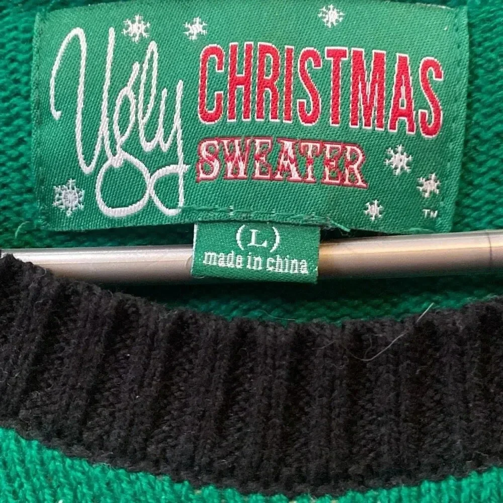 Ugly Christmas sweater, Santa large beer, mug, snowflakes size large - Picture 6 of 7